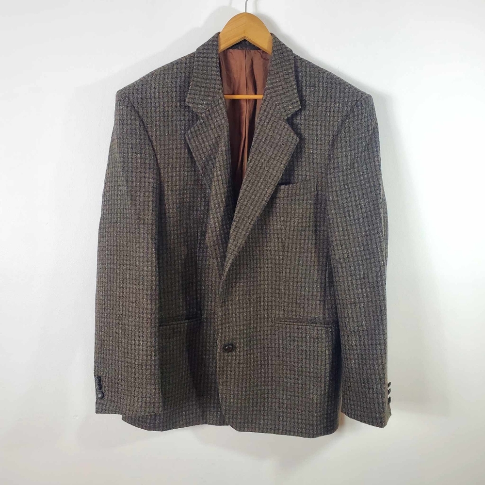 Vintage 80s Tweed Wool Blazer Brown